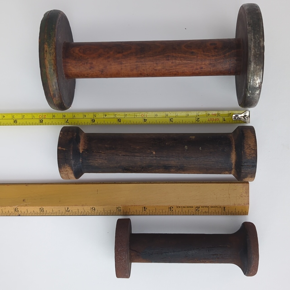 Wood Spindle Spools Textile Industrial Weaving Thread Sewing Primitive Lot 3 VTG - Picture 6 of 11